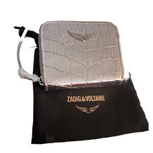 Zadig & Voltaire Mini ZV Silver Embossed Crocodile Cow Leather NWT Dust Bag Incl